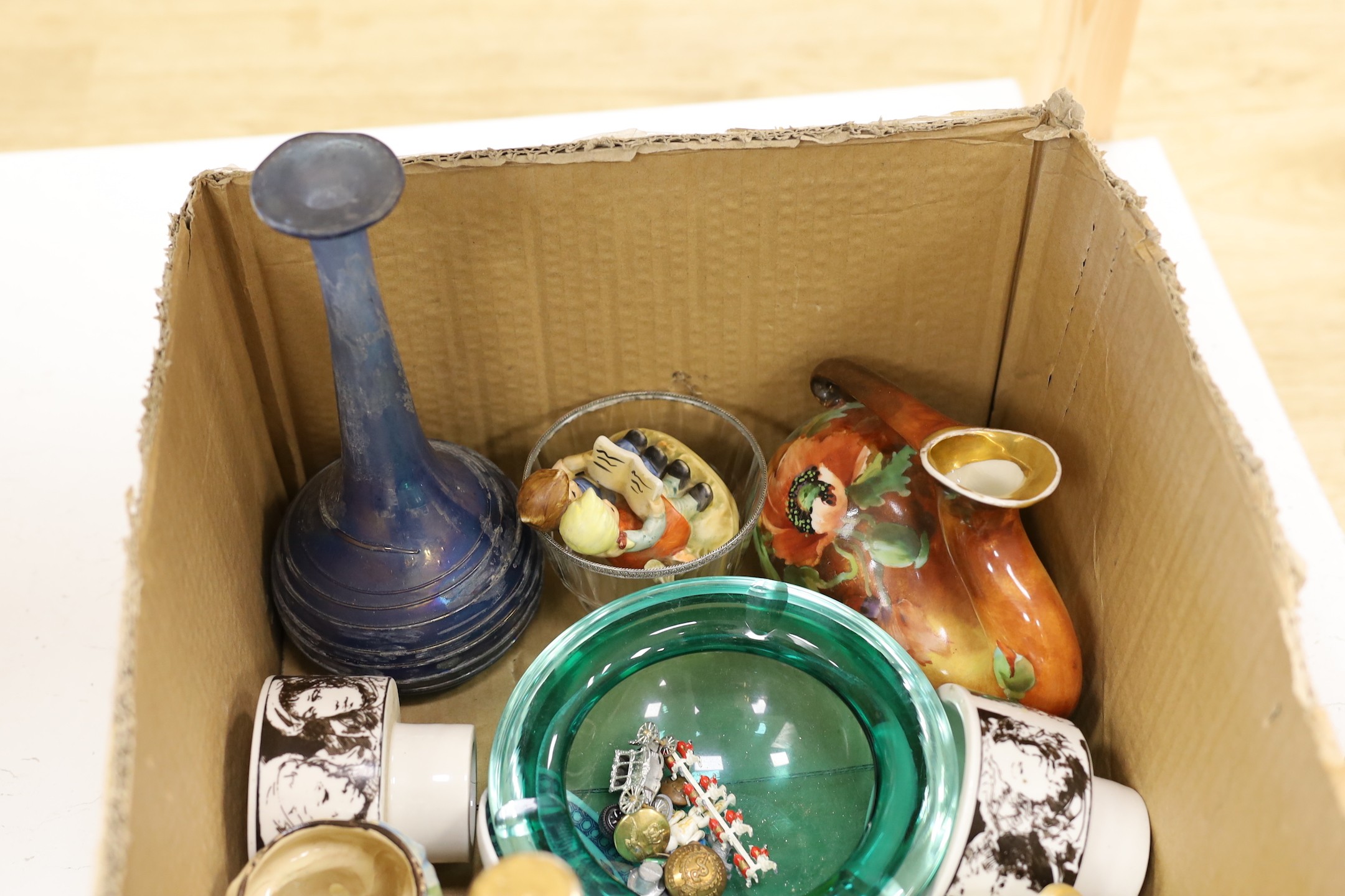 Mixed ceramics and glass including a Roman style glass vase